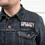 Radkey embroidered patch on a denim jacket