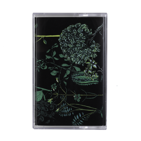 Campdogzz - In Rounds Album Artwork of an illustration made up of green plants with a black background for Cassette tapes