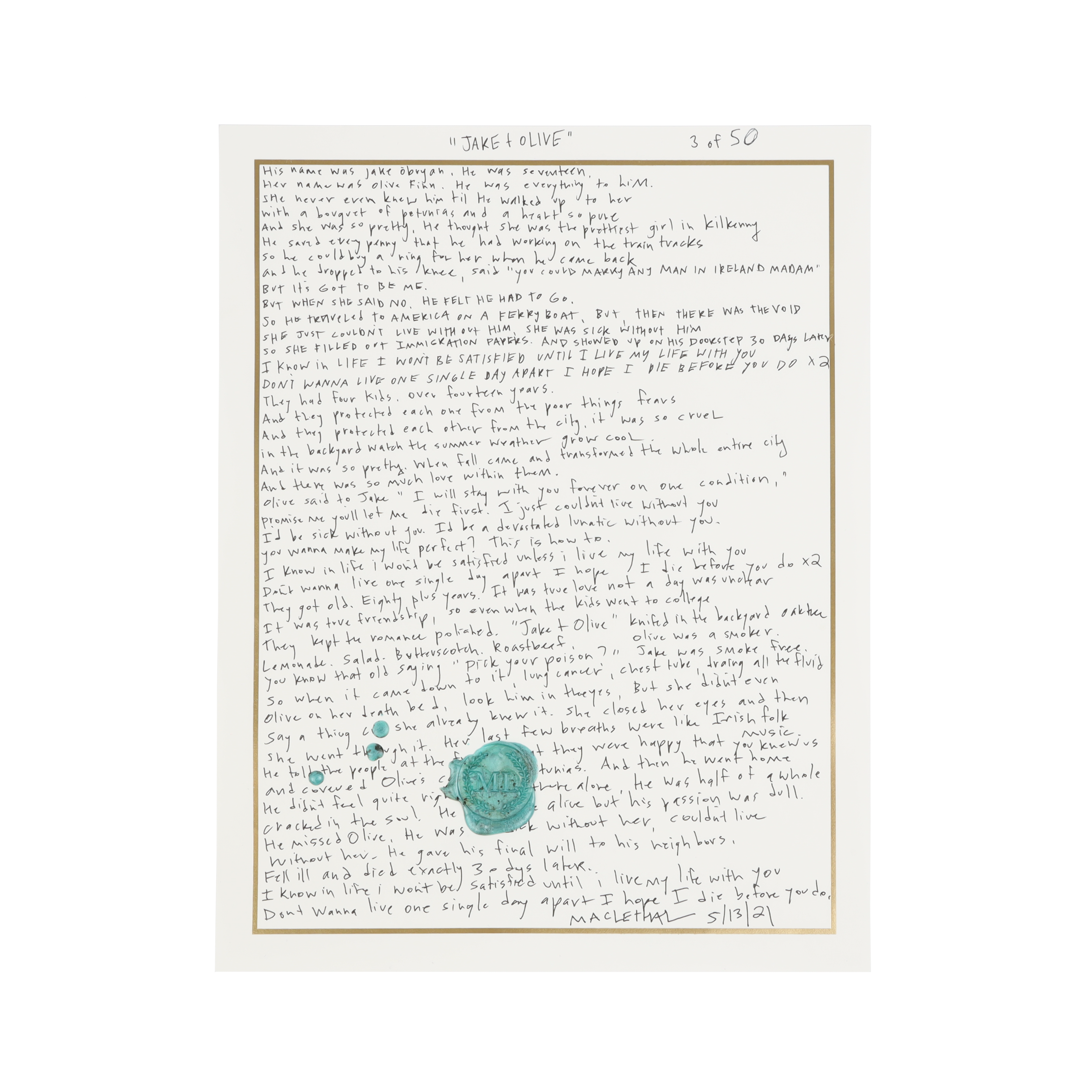 Mac Lethal | Jake + Olive Handwritten Lyric Sheet