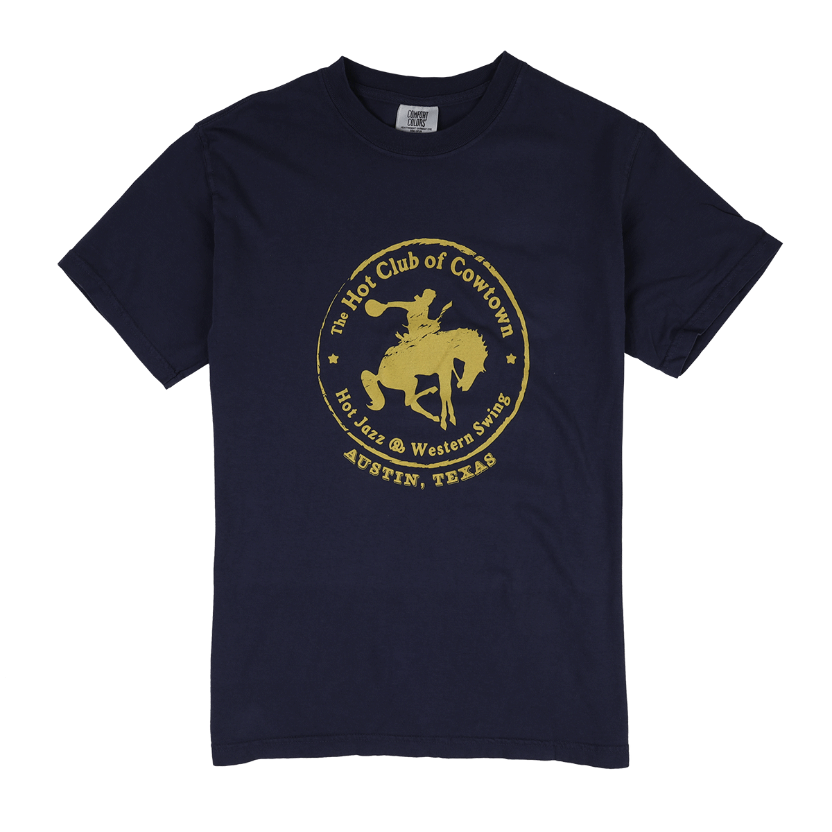 Hot Club of Cowtown | Blue T-Shirt w/ Yellow Horse Logo