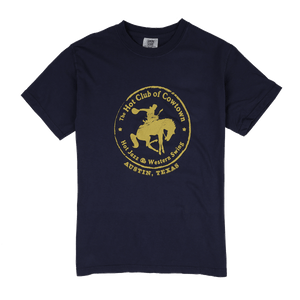 Hot Club of Cowtown | Blue T-Shirt w/ Yellow Horse Logo