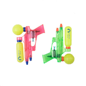 two squirt-guns one pink and one green. both feature the eric andre birthday design